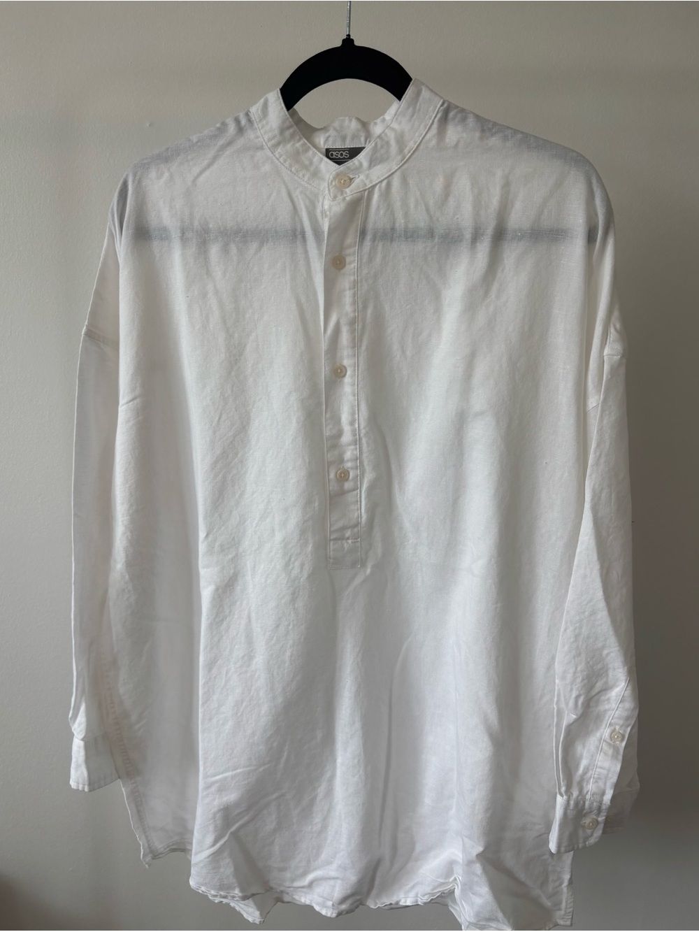 ASOS White Band-Collar Over-Sized Button-Down Linen Shirt